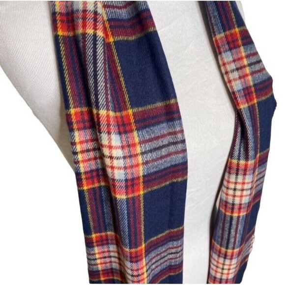 D&Y Softer Than Cashmere Plaid Scarf  Red Blue Pastel Fringe 64 x 12 Acrylic - Picture 2 of 5